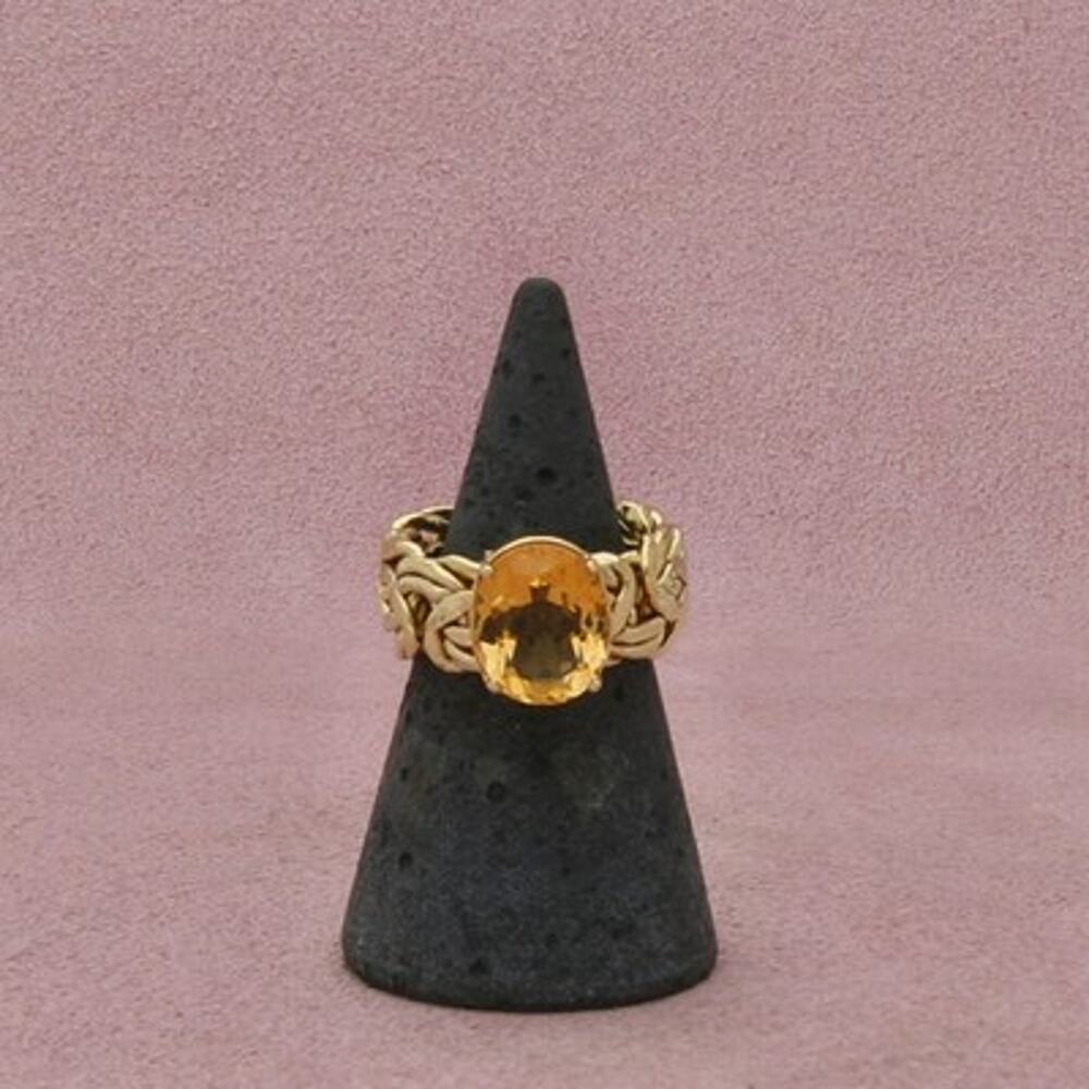 Sterling Silver Gold Plate Oval Citrine Byzantine Band Ring Size 6